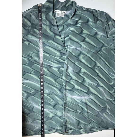 Aliki Yamani Creations Silk Cardigan Womens 2X Open Front Sheer Green Abstract - Picture 6 of 10